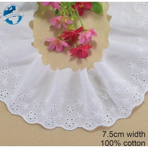7.5cm Width 100% Cotton Embroidery Lace Sewing Ribbon Fabric Warp Knitting DIY Garment Wedding Accessories Guipure Trim #4233