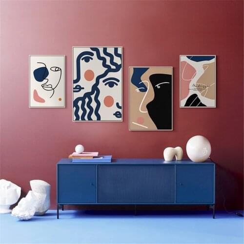 Abstract Face Line Drawing Wall Art Poster Geometry Color Block Canvas Painting Quotes Art Prints Nordic Pictures Home Decor