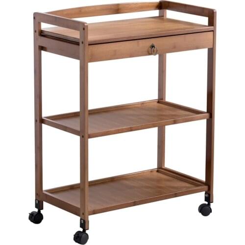 Bamboo Mobile Dining Car Rack Kitchen Finishing Hotel Tea Wine Home Hot Pot Trolley Multi-layer Shelf