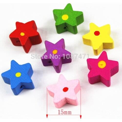 Free shipping mixed color jewelry deco diy cabochon craft kits cheapest wooden star beads polka dot wood beads