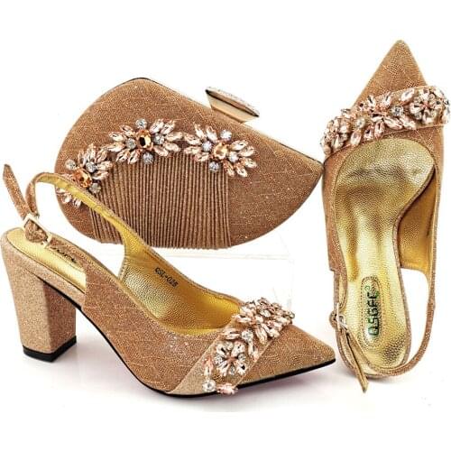 Noble Party Banquet Lastest Italian Special Flower Style Decoration Nigerian 2021 Design Peach Color Women Shoes and Bag Set