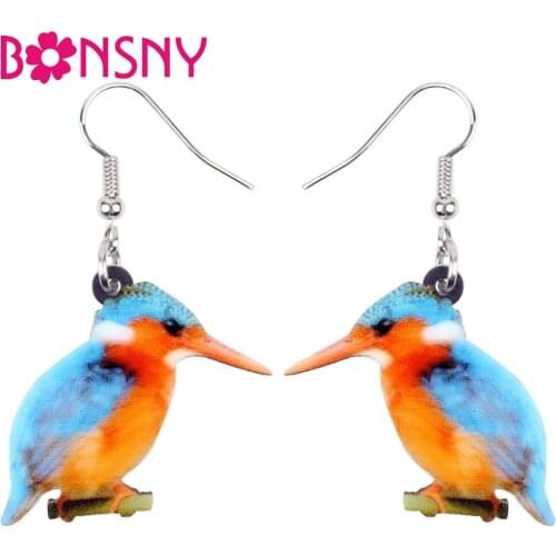 Bonsny Acrylic Sweet Malachite Kingfisher Bird Earrings Big Long Dangle Drop Fashion Animal Jewelry For Women Girls Teens Gift