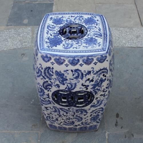 Jingdezhen indoor Antique home drum porcelain garden stool Glazed hand painted blue and white round stool ceramic china