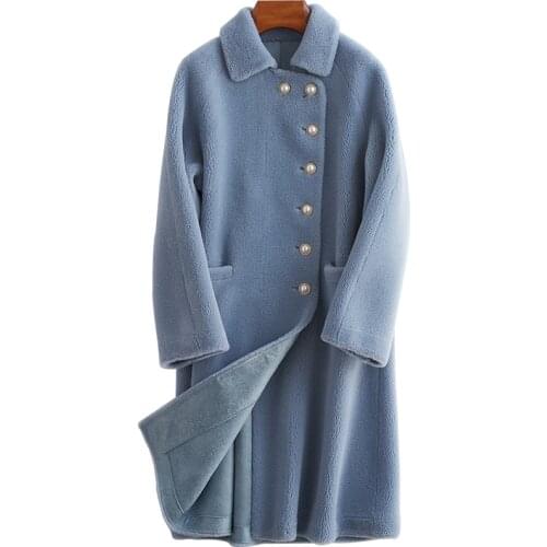 2020 New Suit-dress Long Sheep Shearing Overcoat Grain Wool Leather And Fur Loose Coat