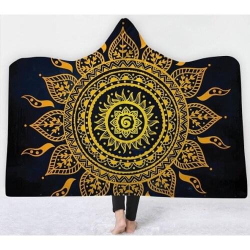 Mandala Hooded Blanket for Adults Kids Blanket Sherpa Fleece Woman Throw Blanket Microfiber Bohemian on The Sofa