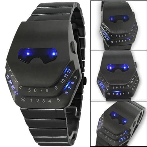 Fashion Men Quartz Luxury Digital Watches Snakelike Watch Black with Blue Light LED Wristwatches Stainless Steel Watch Iron Man