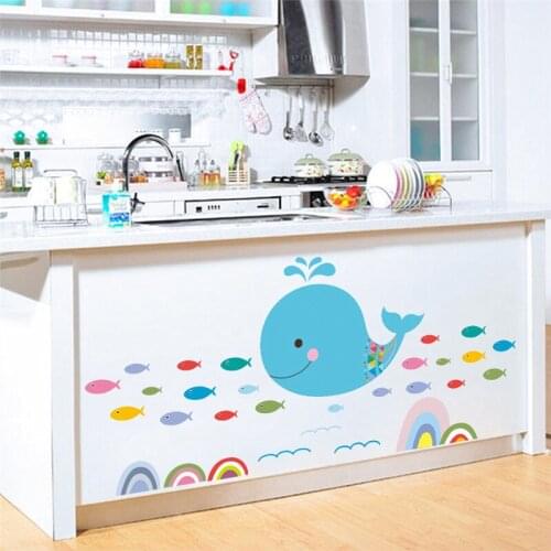 Cartoon Whale Fishes Wall Stickers For Kids Room Bathroom Baseboard Home Decoration Diy Animal Wall Mural Art Pvc Decals
