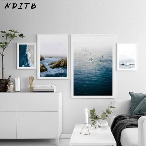 Blue Sea Ocean Wall Poser Nordic Canvas Art Seascape Print Scandinavian Painting Landscape Nature Decorative Picture Room Decor