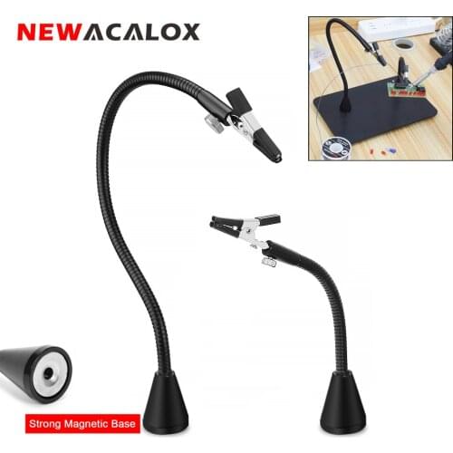 NEWACALOX Soldering Third Hand Tool with Strong Magnetic Base 2pc Flexible Arms Soldering Station PCB Holder 10PC Alligator Clip