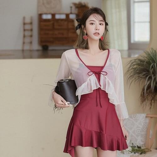 2021 New Two Piece Swimsuits Swimwear Push Up Bathing Suit Beach Women Swimming Suit Korea Style Skirted Solid Swimskirt