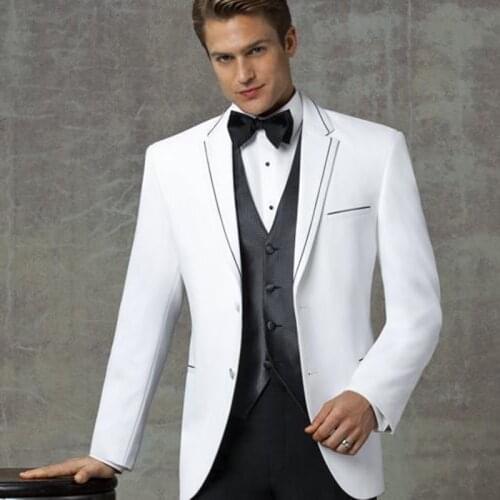 New Arrival White Notched Lapel Wedding mens Suits Grooms Tuxedos Three Piece Slim Fit Men Suit Groomsmen Suit