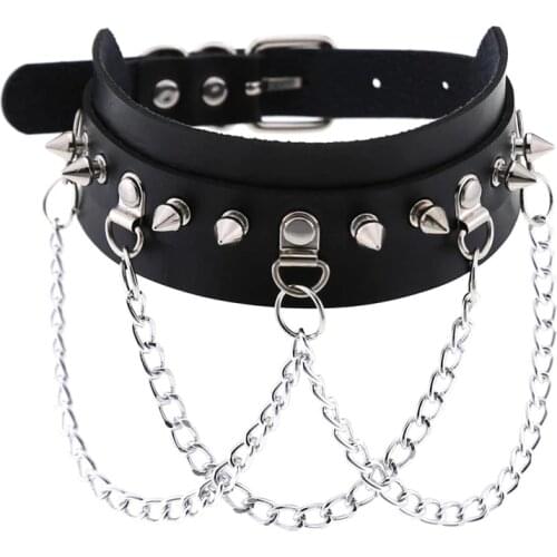 Spikes Collar Women Man Leather Choker Necklace Chains Jewelry On Neck Punk Chocker Necklaces gothic accessories gothic clothes