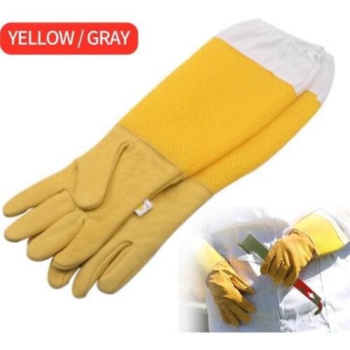 1Pair Beekeeping Gloves Thickened canvas Protective Sleeves Breathable Anti Bee/Sting Sheepskin Long Gloves Beekeeping Tools