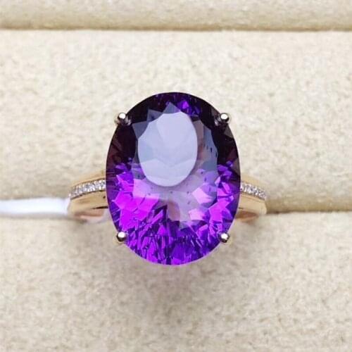 Natural real amethyst simple big ring Per jewelry 12*16mm 11ct gemstone 925 sterling silver Fine jewelry J291801