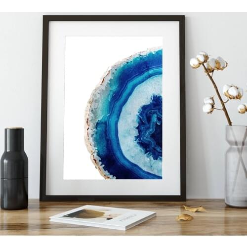 Blue Agate Poster Canvas Painting Decorative Wall Art Picture , Watercolor Agate Print Gemstone Mineral Art Wall Decor