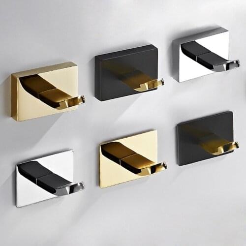 Modern Wall Mounted Black Matte Coat Hook 304 Stainless Steel Square Bathroom Clothes Hook