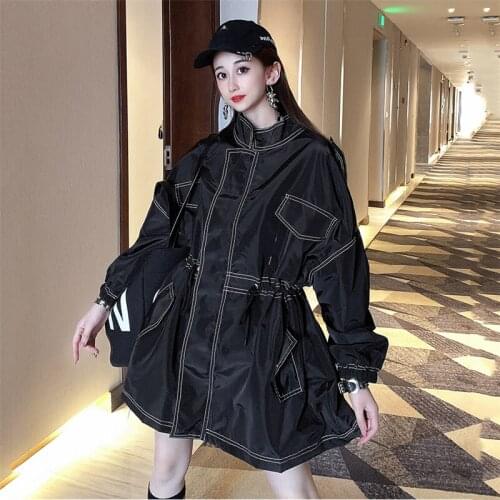 New European station 2020 Spring Autumn Trench Coats Women Loose Waist Windbreaker Female outerwear m629