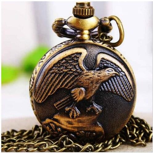 Vintage Bronze antiques eagle fly Modern hours pendant Necklace pocket watch birthday gift