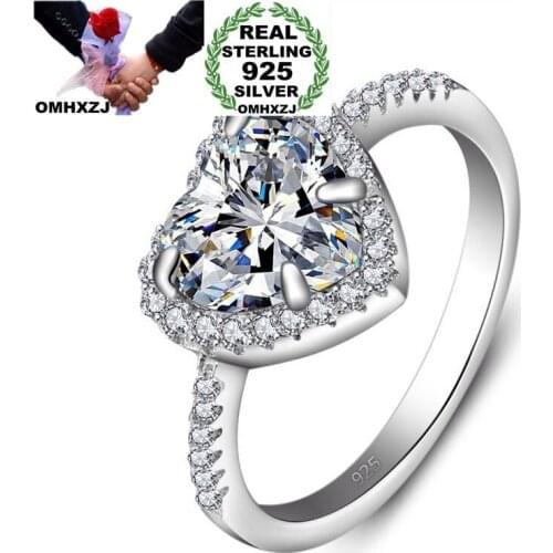OMHXZJ Jewelry Wholesale RR1126 European Fashion Woman Girl Party Birthday Wedding Gift Heart Zircon 925 Sterling Silver Ring