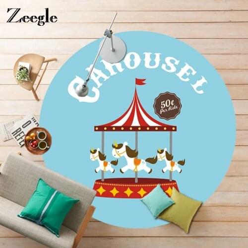 Zeegle Kids Room Round Carpet Cartoon Pattern Mat Floor Rug For Living Room Children Bedroom Rug Welcome Door Anti-Slip Area Mat