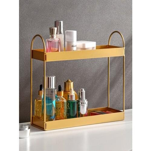 Iron double layer cosmetic rack bathroom storage box tray wash hand wash dressing table skin care products desktop storage rack