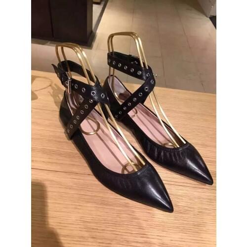European style Rivets Studded Pointed Toe Flat shoes woman Black Leather cross-strap woman shoes woman Autumn Ballet shoes