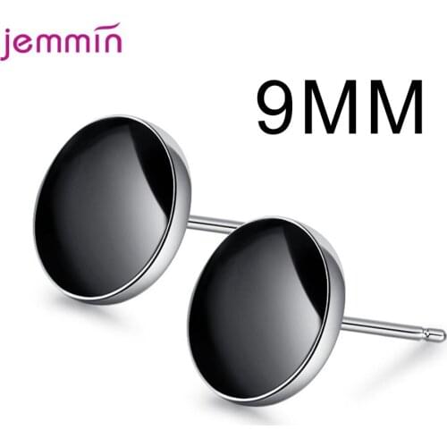 New Crystal 925 Sterling Silver Geometric Round Stud Earrings For Women Brincos Piercing Cute Round Earring Bijoux Jewelry 9MM