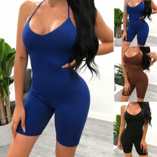 Women Lady Sexy Yoga Romper Jumpsuit Solid Skinny Sleeveless Stretchy Bodysuit Club Bodycon Casual