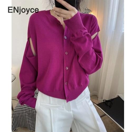 Spring Fall Vintage Rose Red Knitted Thin Cardigan Sweater Women Single Breasted Wearing Split Sleeves Sweaters Ladies Coat
