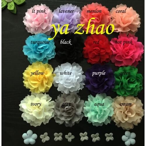 16color stock, 2.3" chiffon hair flower flat back for hair clips, hat, bag, dresses, headband, DIY hair accessories, 600pcs/lot
