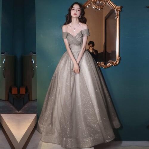 Elegant Fairy Long Tulle Formal Prom Gown Woman Off-shoulder Backless Lacing Up A-line Evening Dress