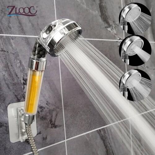 Zloog Bathroom 3 Modes High Pressure Saving Water Handheld SPA Inoic Mineral Beads Filter Vitamin C Shower Head
