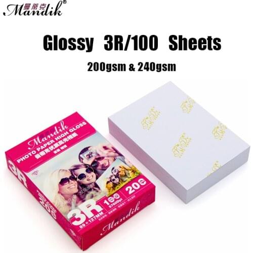 100 Sheets 100% Wood Pulp Super White Glossy Photo Paper Inkjet Paper 3R