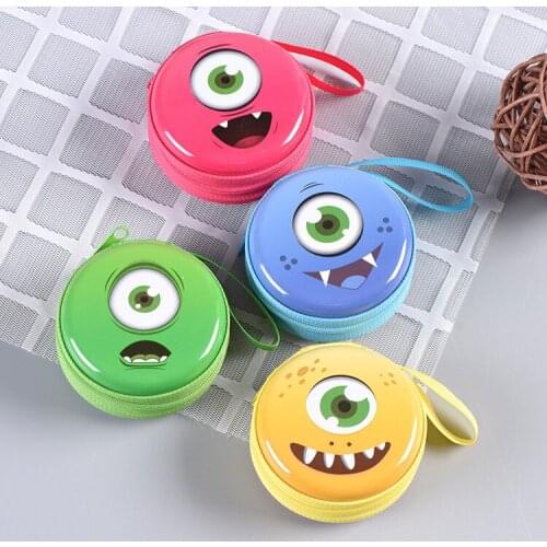 12pc/lot Cute Monster round tin iron box / mini pouch / metal case/pencil box/coin storage bag/headset bag