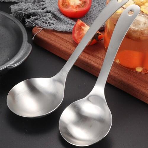 2 Size Stainless Steel Soup Spoons Thickening Round Head Hotel Home Hot Pot Ladle Kitchen Cooking Mixing Scoop Tableware