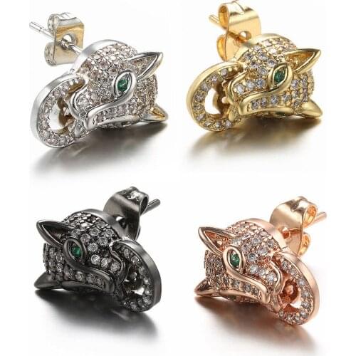 Trend Jewelry Leopard Head Unisex Micro Inlaid Earrings Leopard Head Ring Earrings Wholesale Micro Inlaid Zircon Earrings