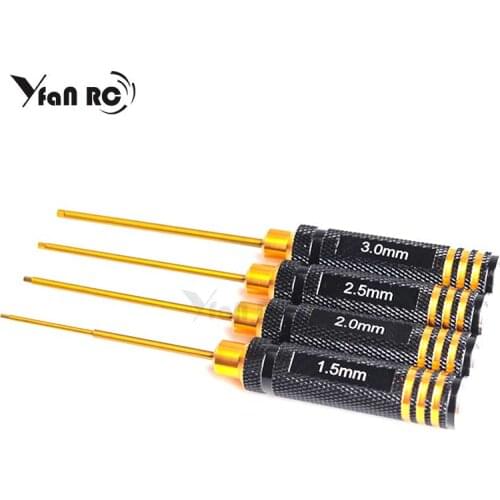 Yfan Rc 4 Pcs/set Titanium Plating 1.5/2/2.5/3mm Hexagon Screwdriver Screw Driver Tool Kit for RC Model Car Boat Airplane