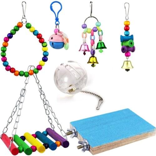 7PCS Bird Chew Toy Multipurpose Cage Hanging Toy Parrot Perch Bird Swing Toy Bird Training Accessories Pet Supplies