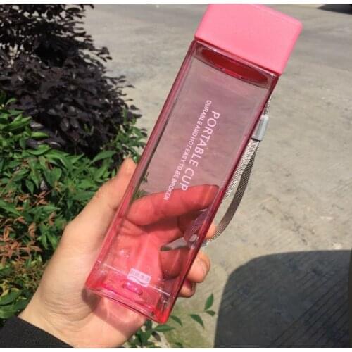 72pcs 480ml transparent square plastic frosted cup outdoor cold juice sports with portable milk rope water cup