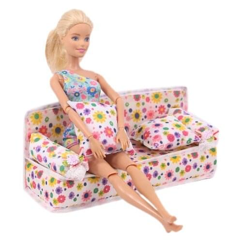 Bjd Doll Accessories, Flower Cloth Sofa Sofa, Cute Doll House Furniture Chair Living Room Doll Accessories Barbied Doll House Gi