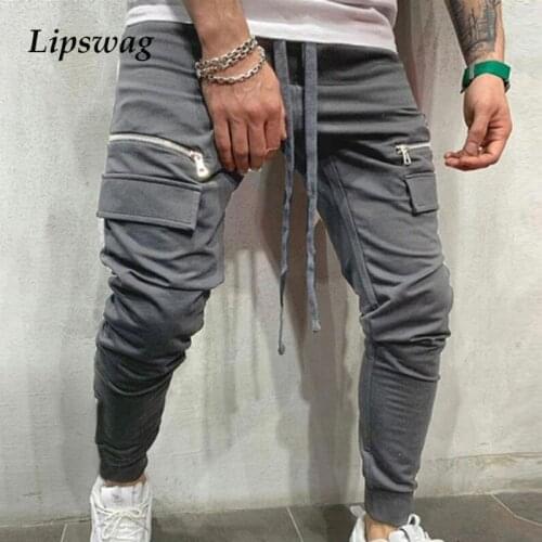 Spring Casual Solid Pencil Pants Mens Zipper Pockets Fashion Cargo Pants Summer Harajuku Male Slim Elastic Trousers Streetwear