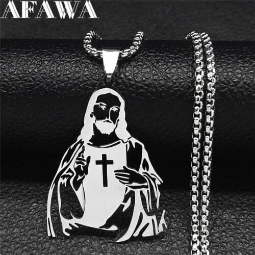2021 Stainless Steel Christian Jesus Necklaces Chain Women/Men Statement Necklace Jewelry colgantes acero inoxiable N7022S02