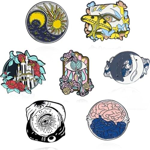 Sun Moon Star yin-yang Lapel Pin eye nose Side face Enamel Brooch dolphin butterfly peacock brain Custom Badge Gifts for friends