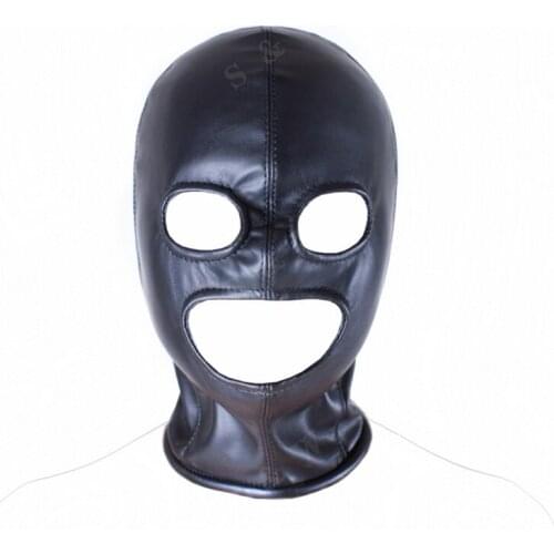 PU Leather Open Mouth And Eye Hood Mask Sex Toys For Couples Slave Fetish Head Harness Bondage Restraints Role Play Products