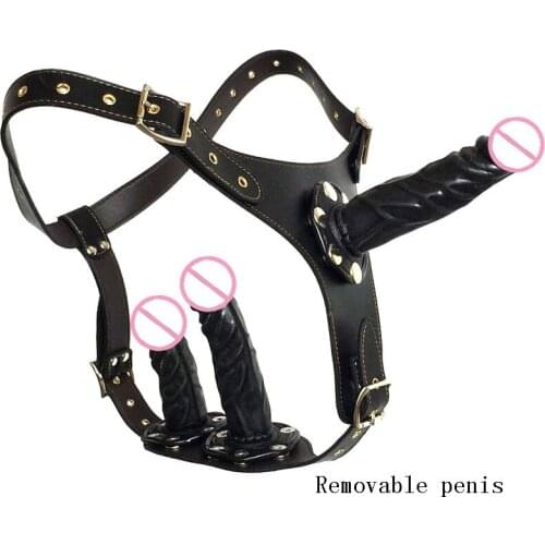 JIUAI Lesbian Wear Leather Pants Vaginal Plug Penis Leather Pants Quality Masturbation Panties Adult Sex Toys Sex Toys