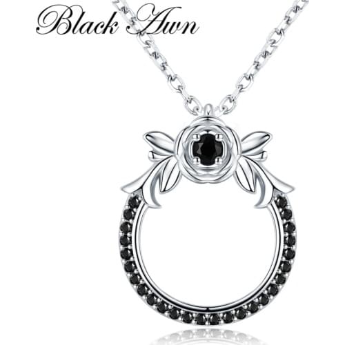 Black Awn Classic Arrive 925 Sterling Silver Fine Jewelry Trendy Flower Engagement necklaces & pendants for Women KK026
