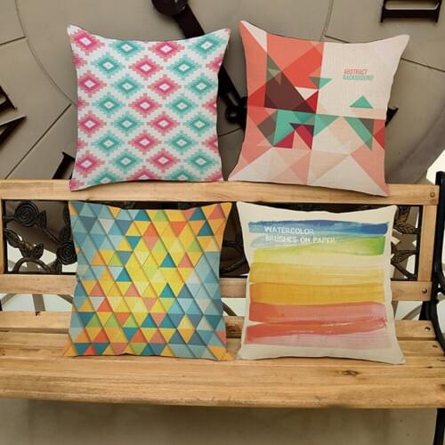 Colorful Geometric Modern Minimalism Sofa Decorative Cushion Cover Stripe Triangle Cotton Linen Home Car Chair Decor Pillow Case