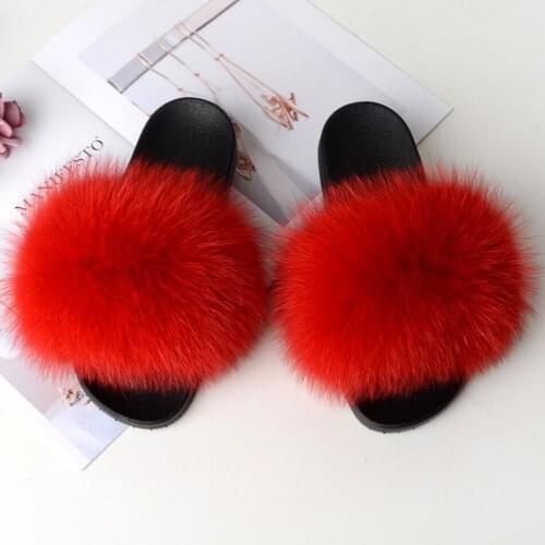 Wucifo 2019 Fur Slippers Ladies Cute Plush Fox Fluffy House Slippers Womens Furry Slippers Flat Slippers for Women