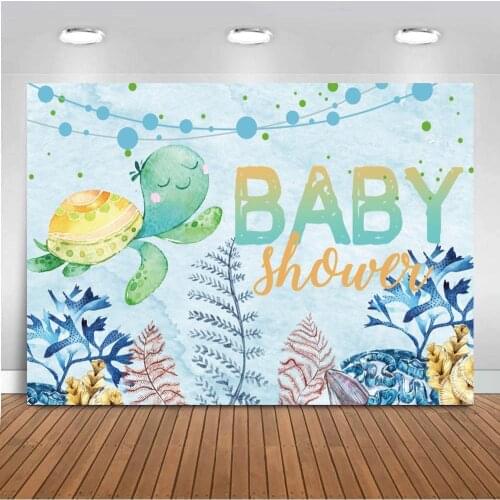 Cute Cartoon Underwater Turtle Baby Shower Backgrounds Photography Name Custom Birthday Cake Table Decor Backdrops Photo