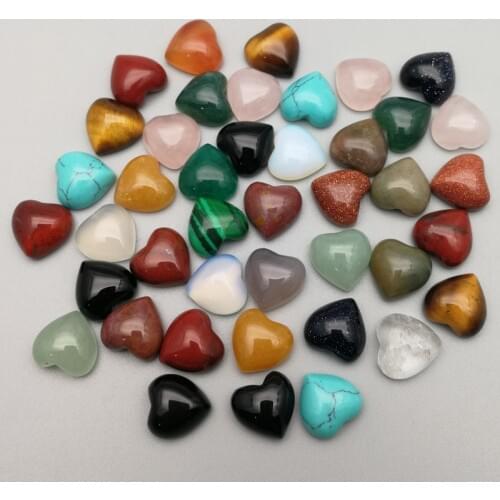 Fashion natural Assorted stone beads charm 10mm heart shape cab cabochons no hole for jewelry making 50pcs/lot